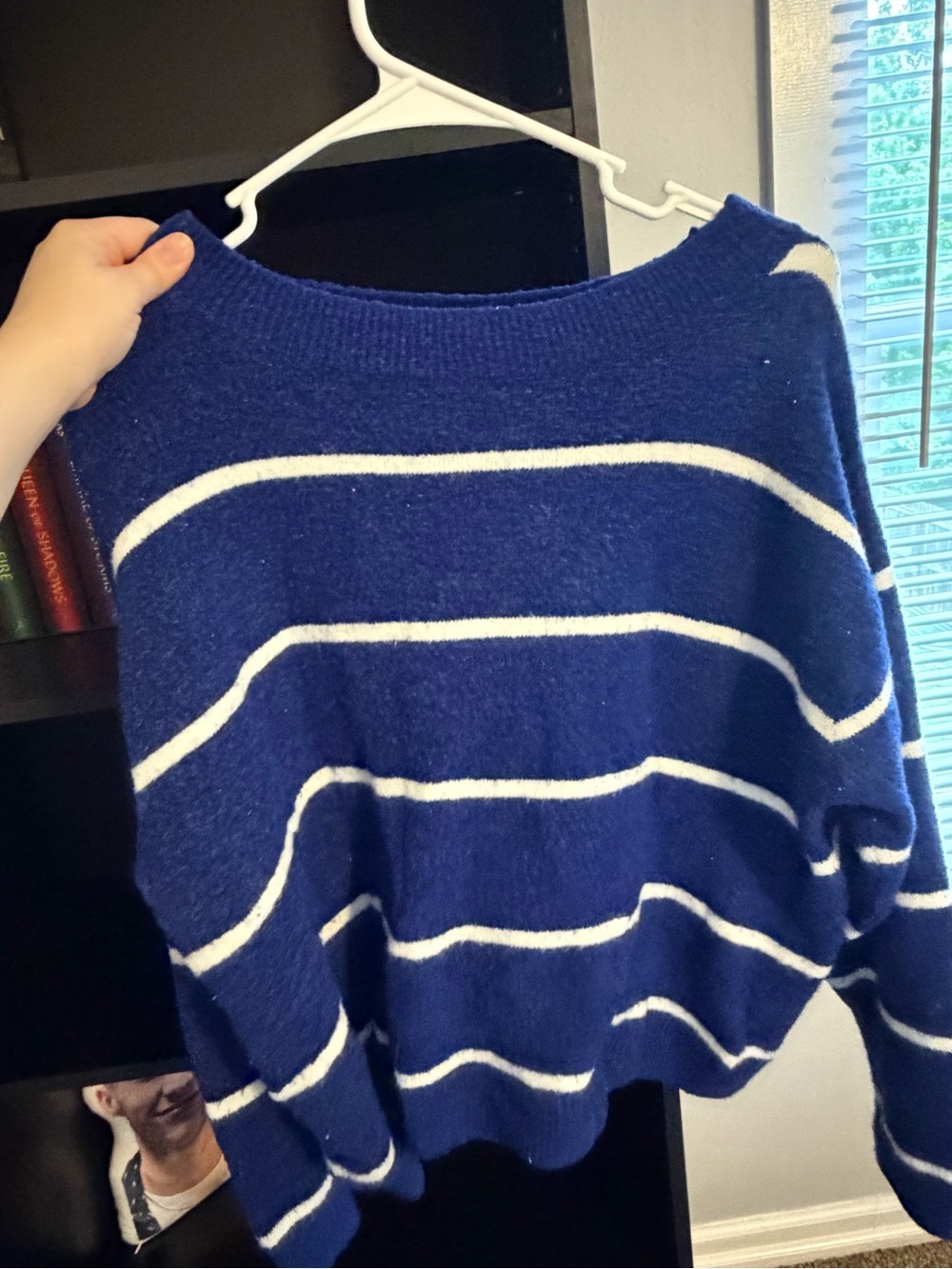 H&M Navy Blue and White Striped Crewneck Sweater